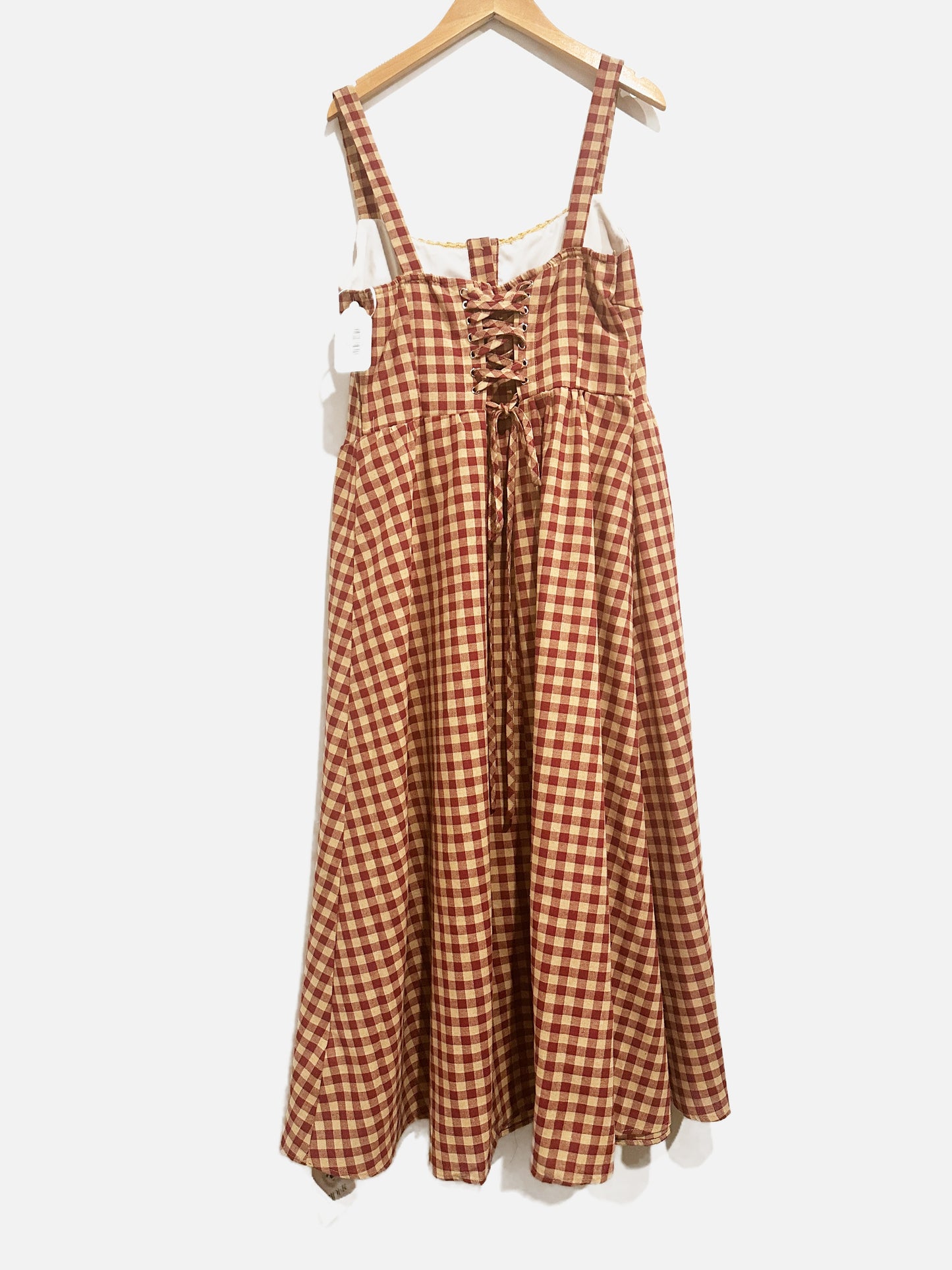 Cider Square Neck Gingham Dress in Wine - Large