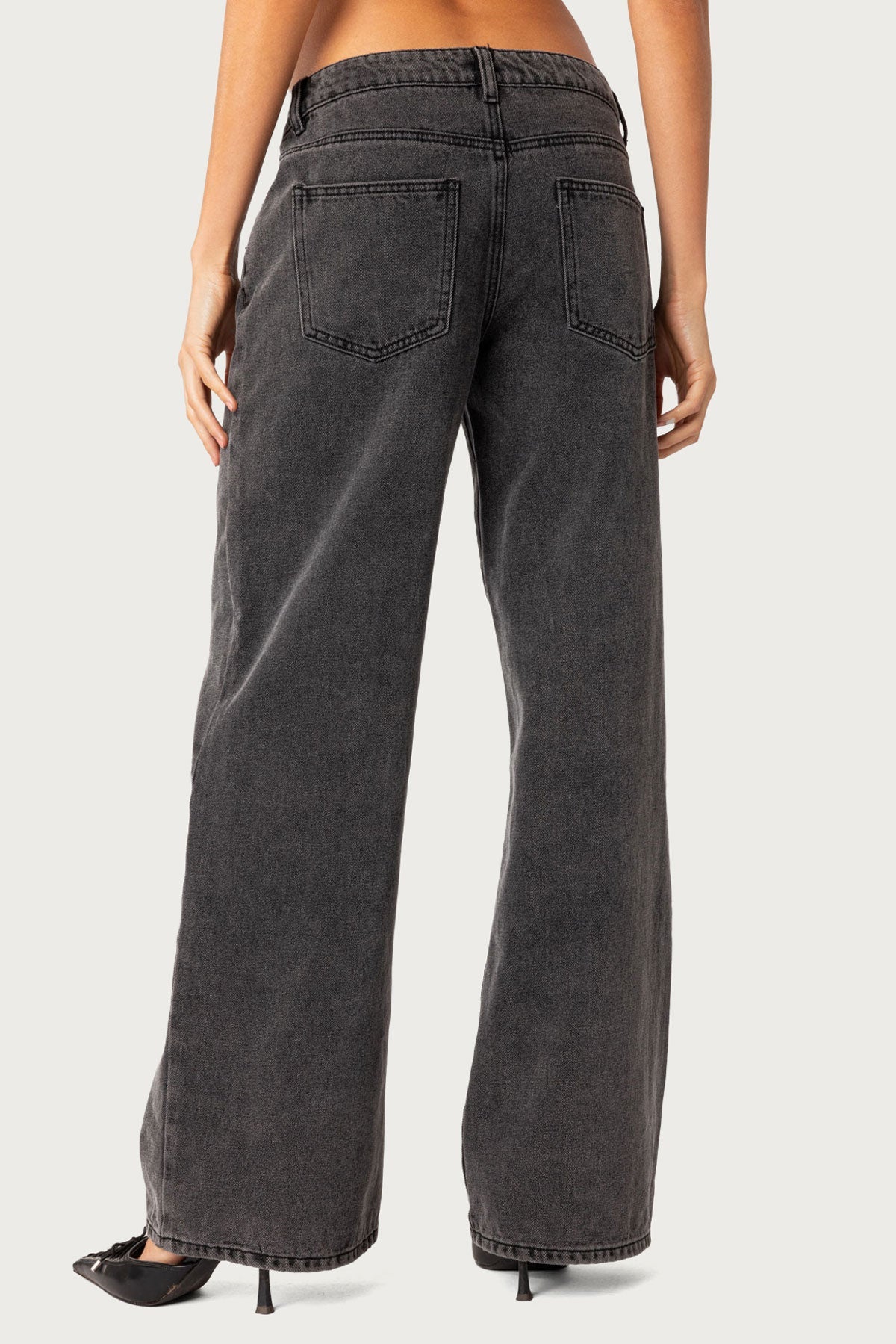 Edikted Raelynn Black Washed Low Rise Baggy Jeans - Small