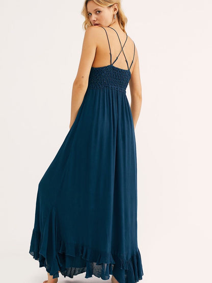 Free People Adella Maxi Slip Dress in Turquoise - Medium