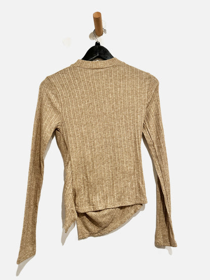 Lulus Trendy Minimalist Heathered Tan Ribbed Knotted Top - Small