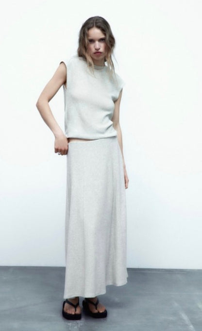 Zara Silver Knit Midi Skirt - Small