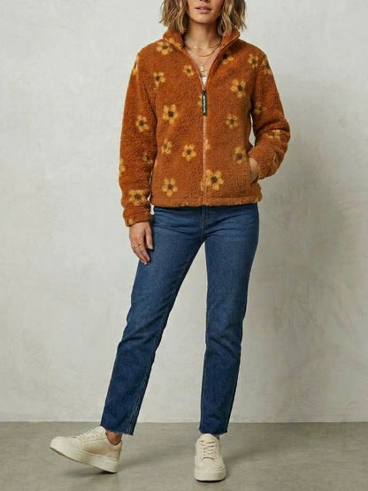 Reason Brown Floral Zip Up - Small