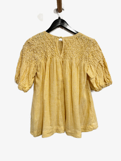 Anthropologie The Liza Puff-Sleeve Smocked Linen Top in Yellow - Medium