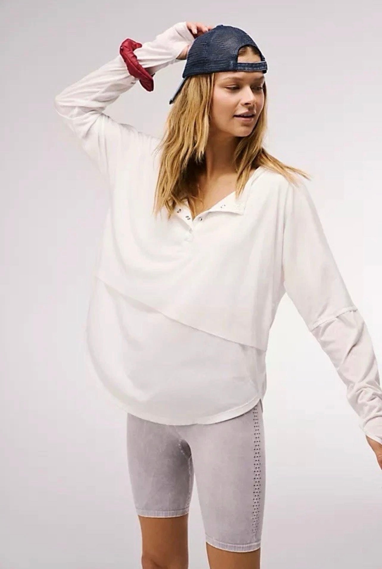 Free People Movement Twice As Nice Henley LS Shirt in White - XS