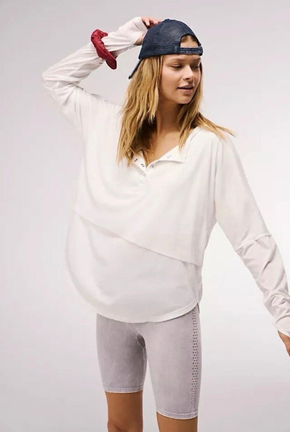 Free People Movement Twice As Nice Henley LS Shirt in White - XS