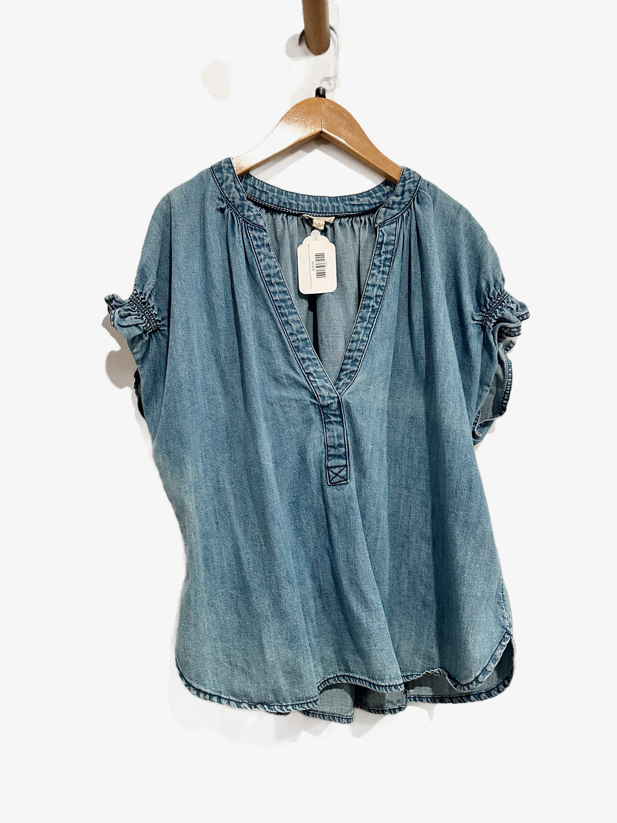 Anthropologie Pilcro The Tatum Flutter-Sleeve Denim Henley Blouse - Large