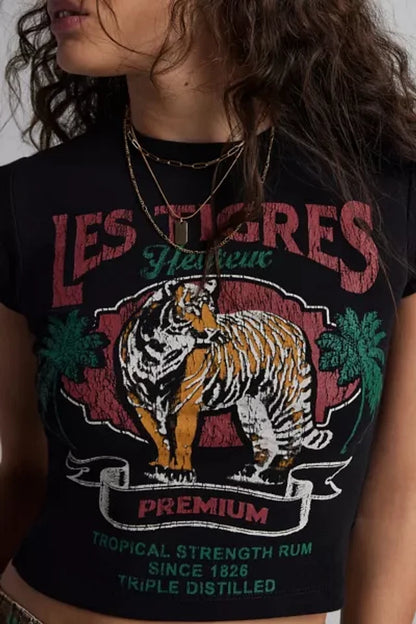 Urban Outfitters Black Les Tigres Fitted Baby Tee - Small