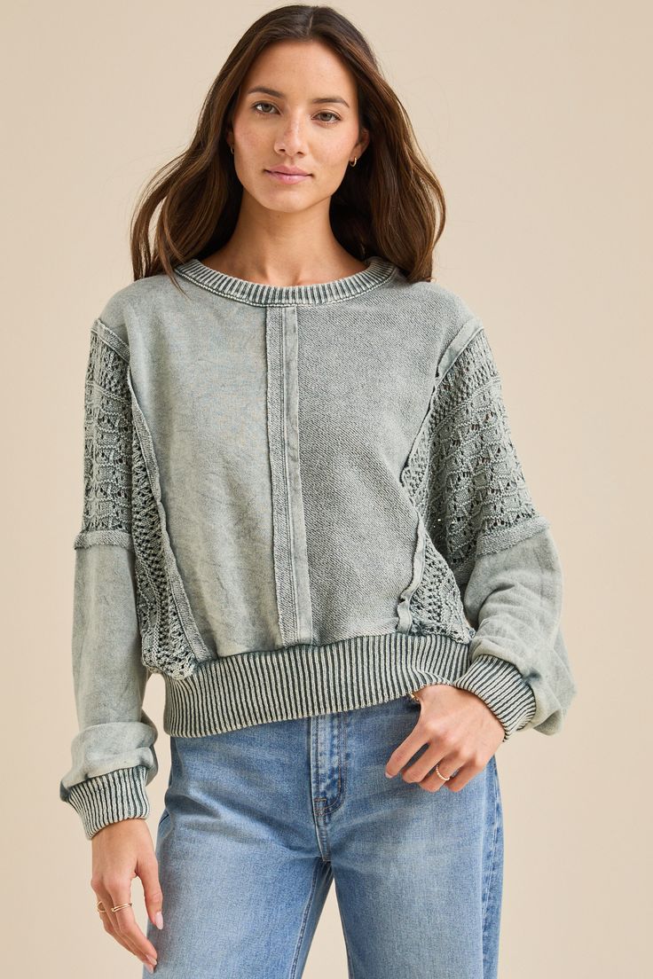 Love Lola Green Crochet Pullover - Medium