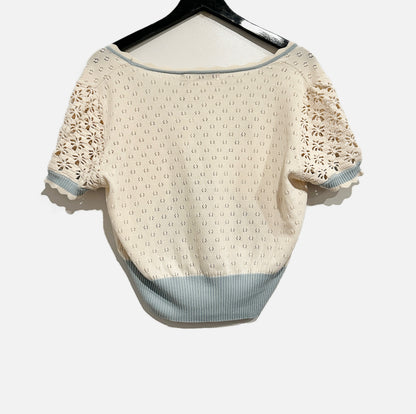 Lacemade Collection Cream and Blue SS Cardigan - Larqe