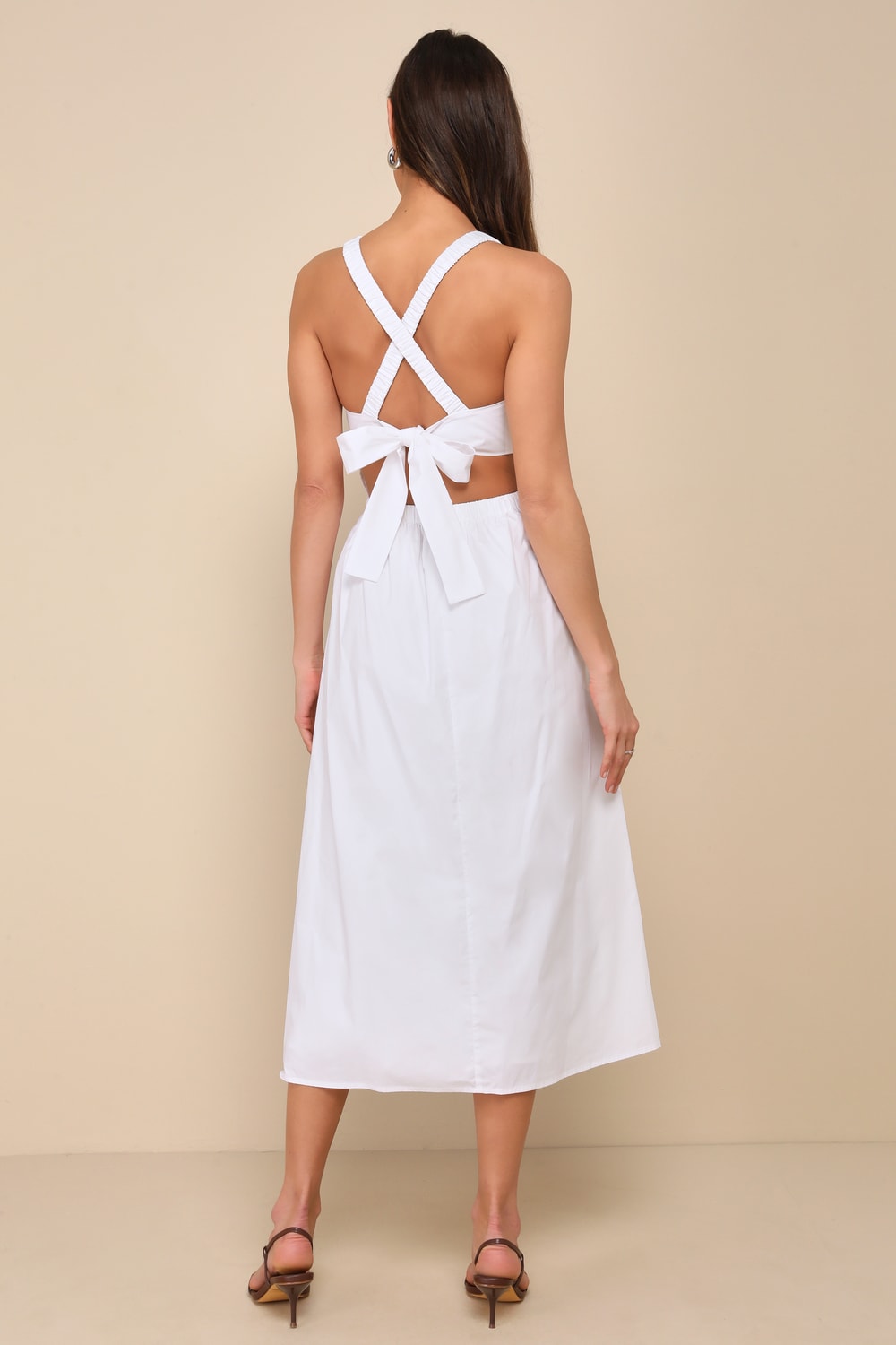 Lulus Strolling Sicily White Pleated Backless Midi Dress - Medium
