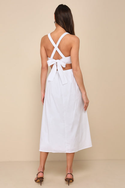 Lulus Strolling Sicily White Pleated Backless Midi Dress - Medium