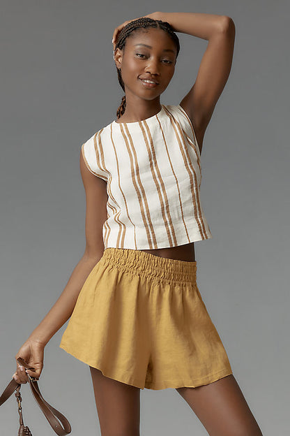 Anthropologie Somerset Linen Short in Soft Aged Gold - Medium