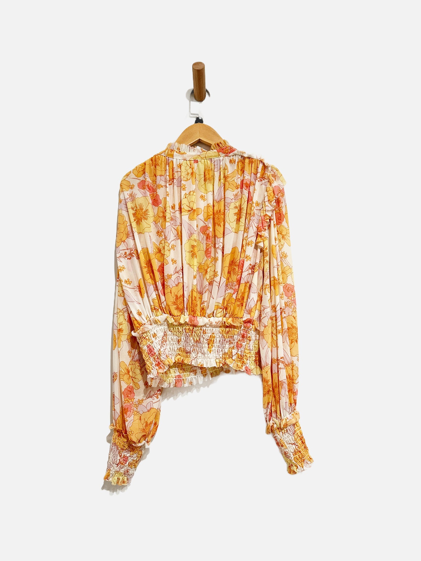Free People Twilight Sheer Floral Blouse Orange - Medium