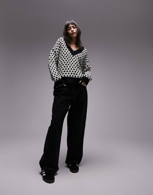 Topshop Black and White Chunky Knit Sweater - Small