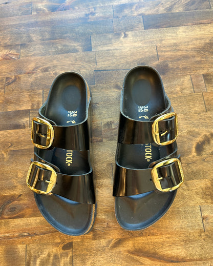 Birkenstock Arizona Big Buckle Sandals in High Shine Black - 38