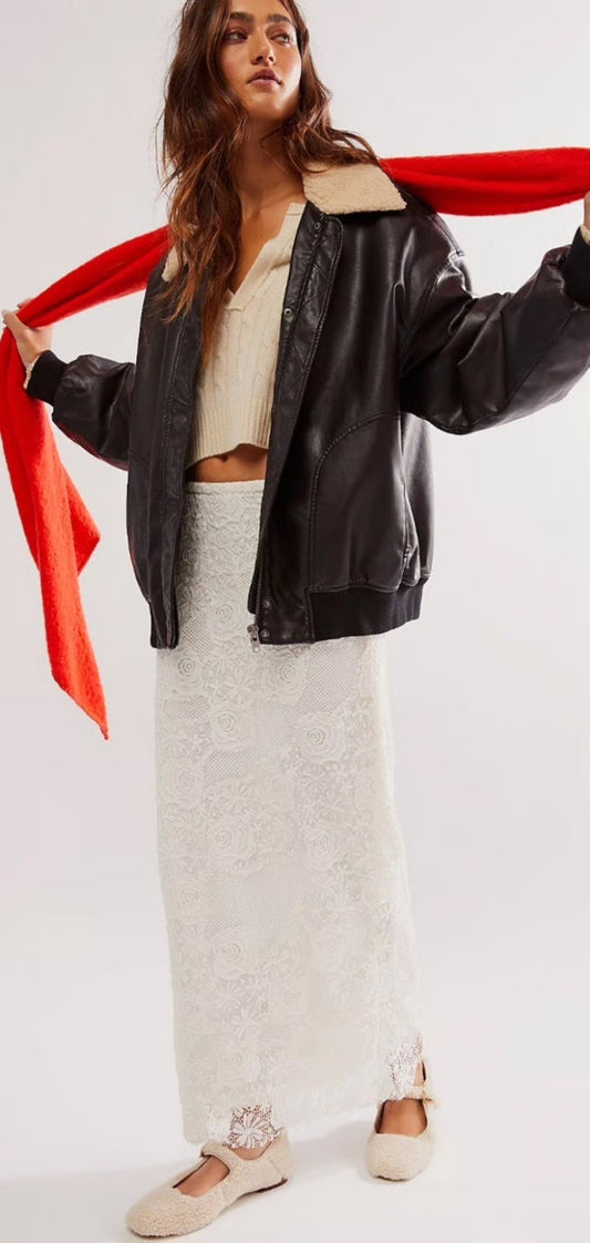 Free People White Lace Floral Maxi Skirt - Medium