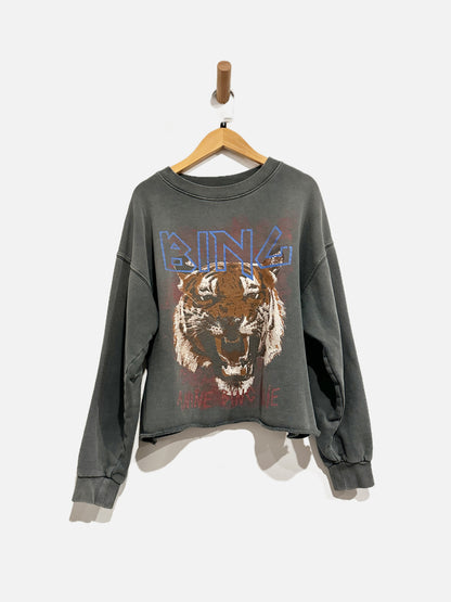 Anine Bing Grey Cropped Tiger Crewneck - Small