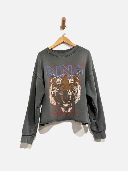 Anine Bing Grey Cropped Tiger Crewneck - Small