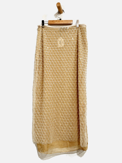 Zara Beige Sequin Beaded Midi Skirt - Medium