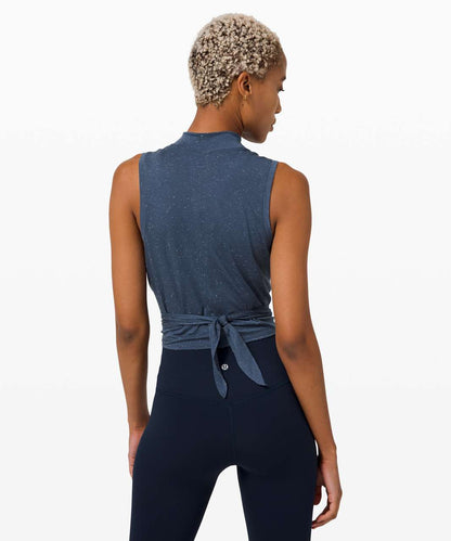 Lululemon Time to Restore Mock Neck Tank in Iron Blue/White