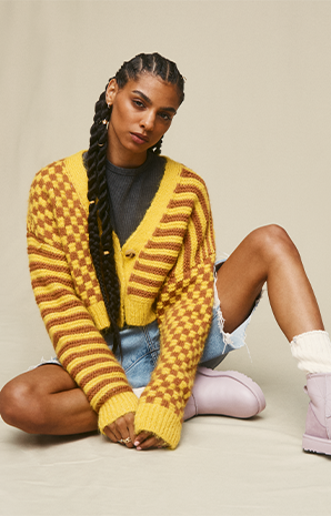 Zara Yellow and Brown Check Sweater- Small