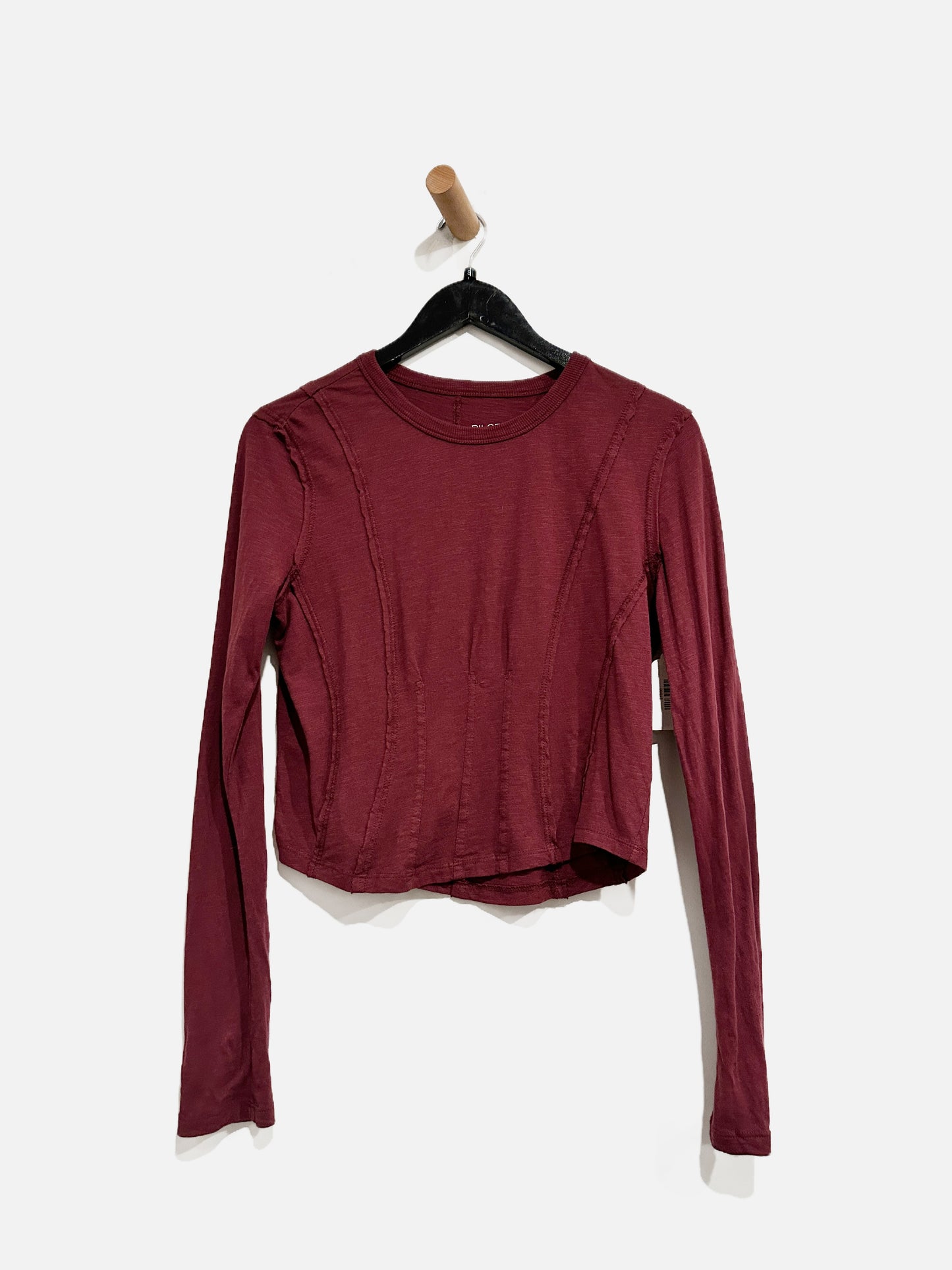 Anthropologie Maroon Seamed LS Top - Small