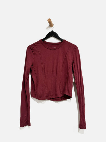Anthropologie Maroon Seamed LS Top - Small