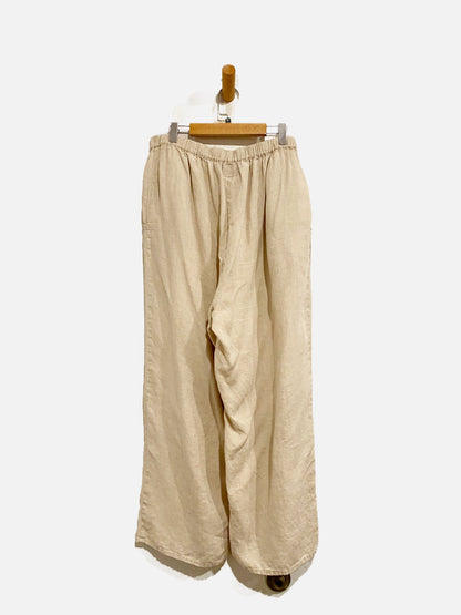 Flax Tan Linen Wide Leg Pants - Medium