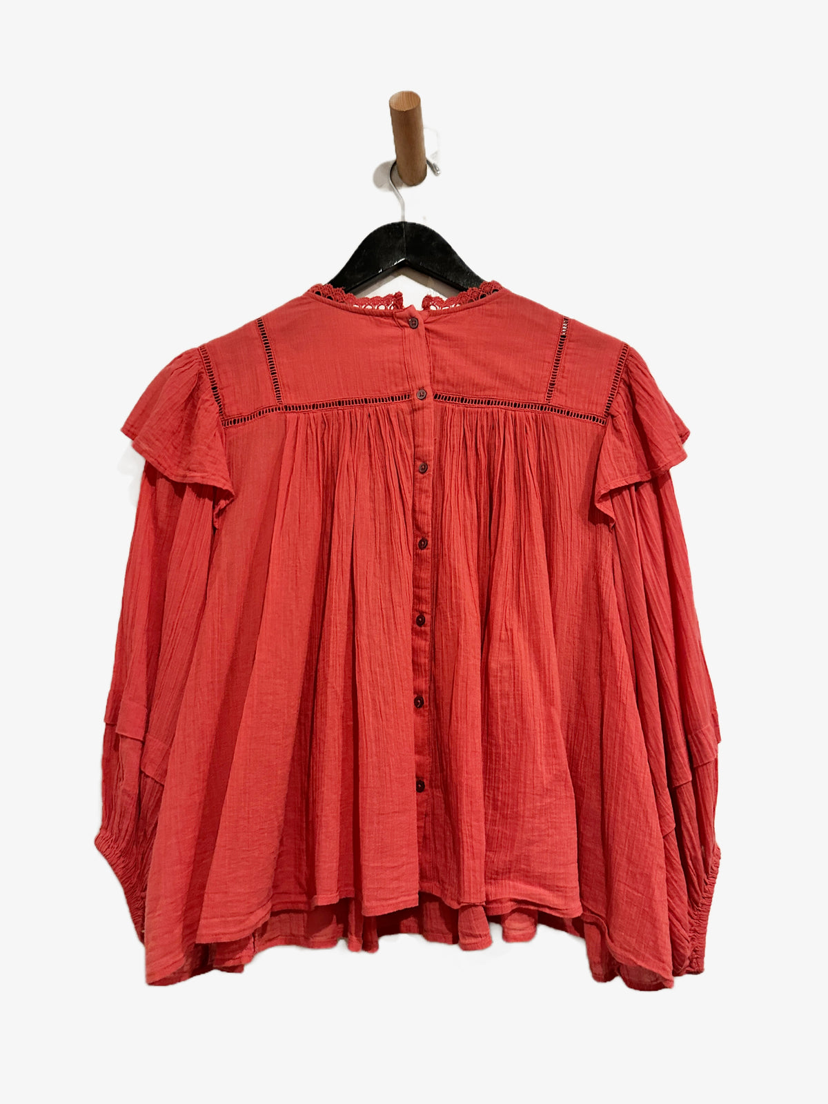 Free People Laura Eyelet Blouse in Coral - Large