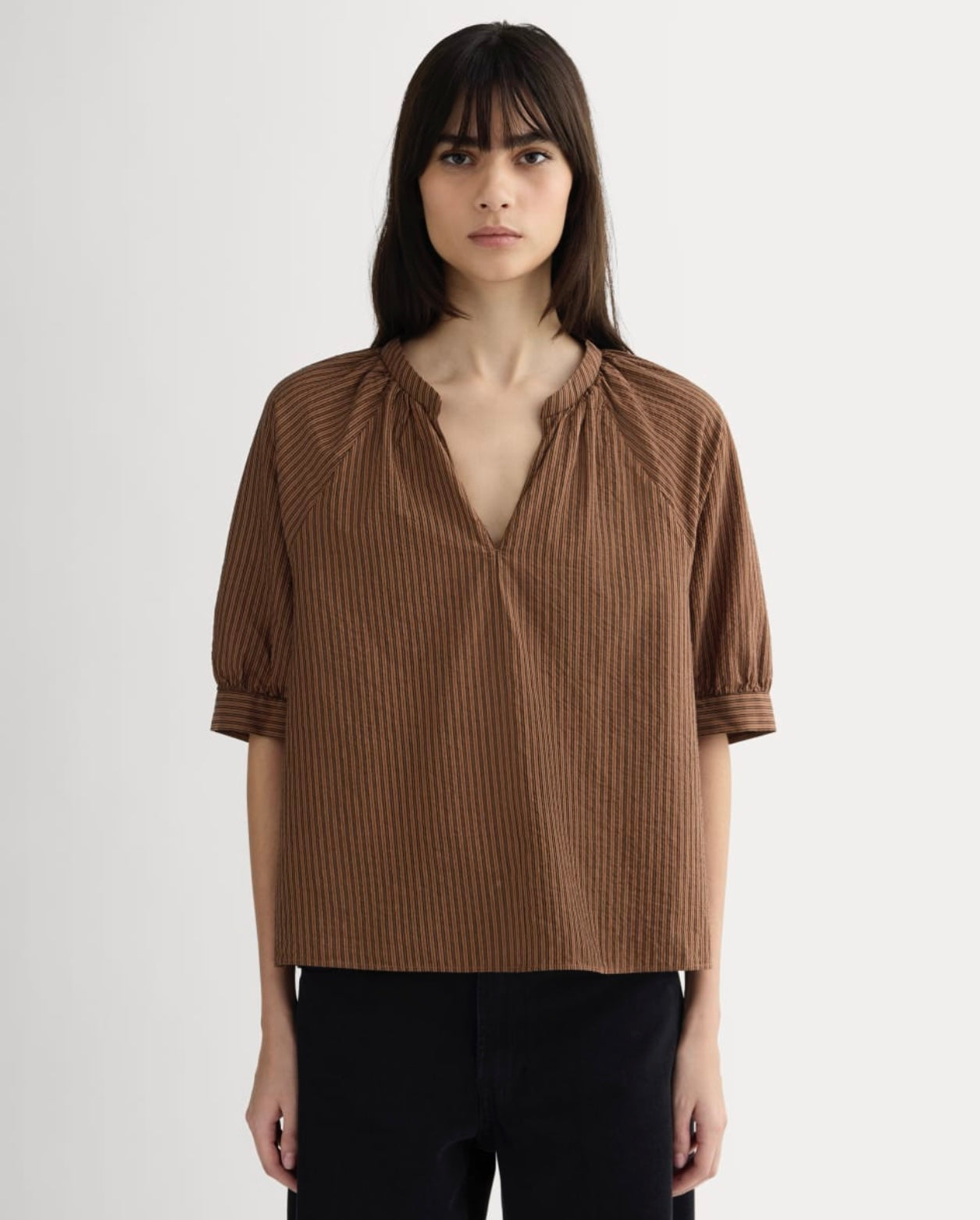 Everlane Brown and Black Stripe SS Top - Medium