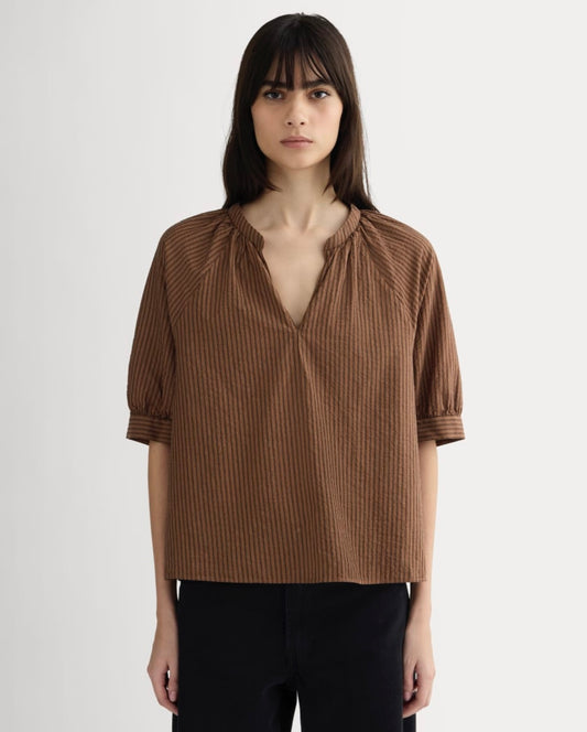Everlane Brown and Black Stripe SS Top - Medium