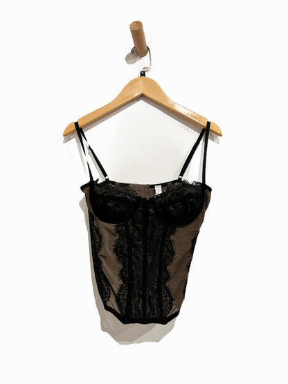 UO Out From Under Modern Love Corset in Washed Black - Medium