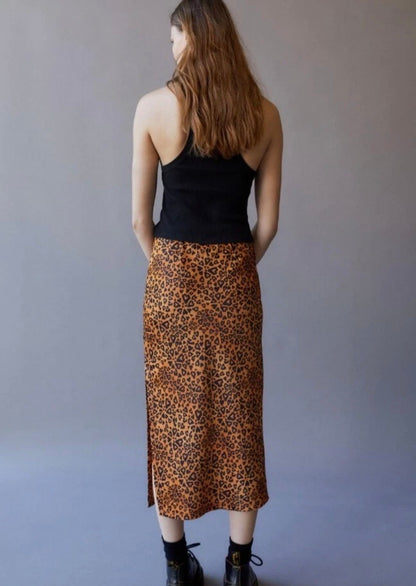 Urban Outfitters Edy Satin Leopard Heart Midi Skirt - Large