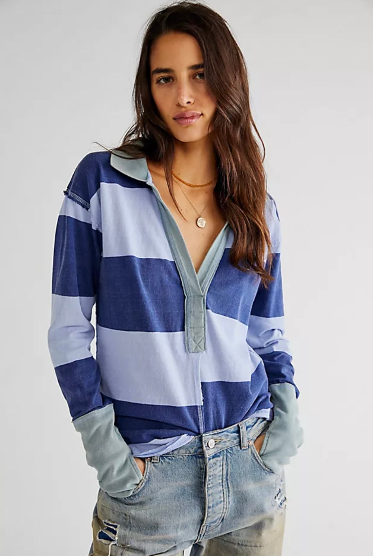 Free People Mine Forever Rugby Long Sleeve - Large