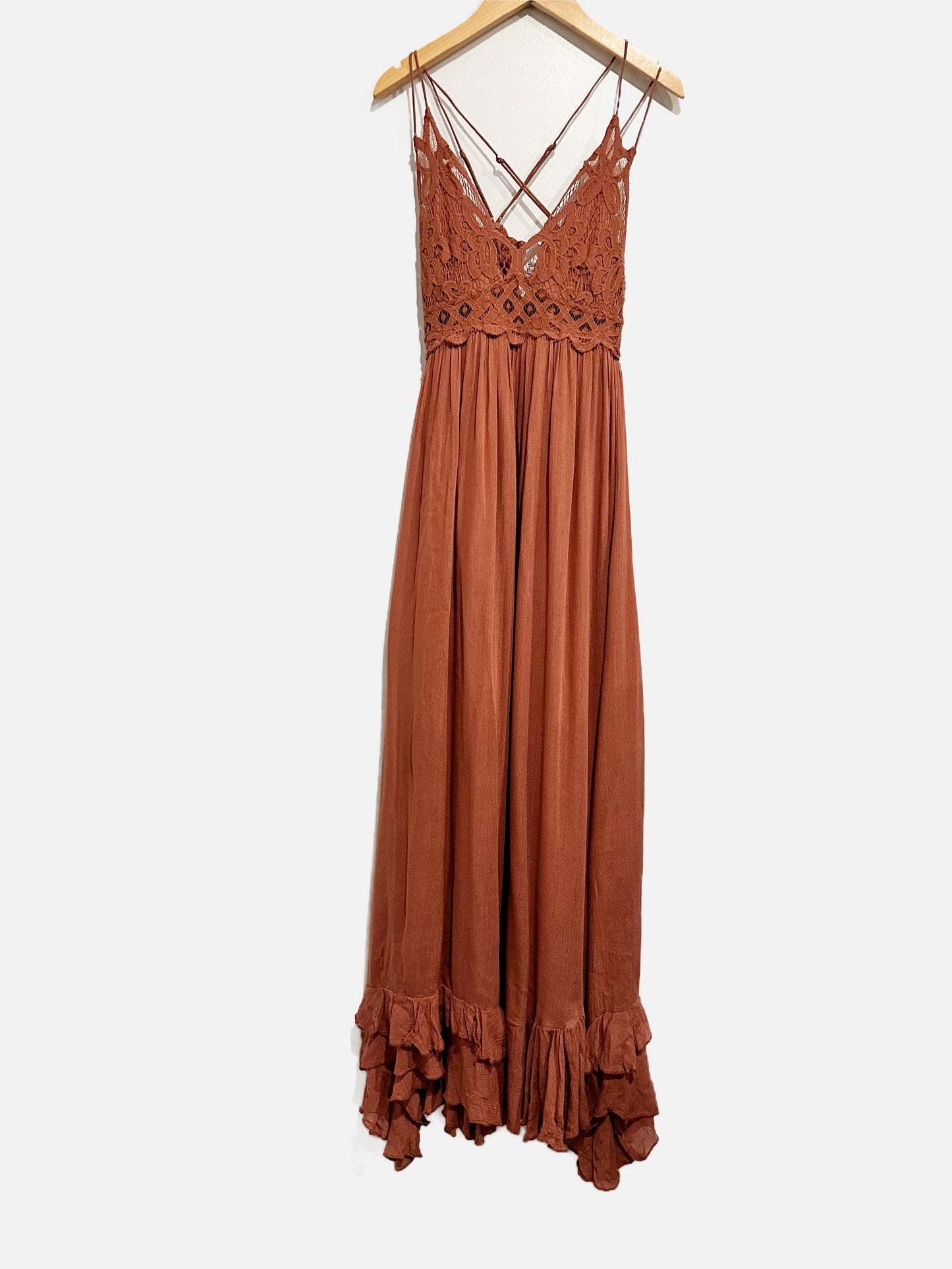Free People Adella Maxi Slip Dress in Copper - XS