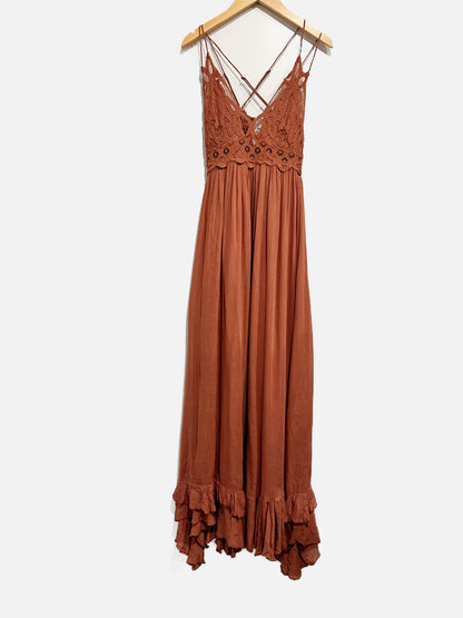 Free People Adella Maxi Slip Dress in Copper - XS