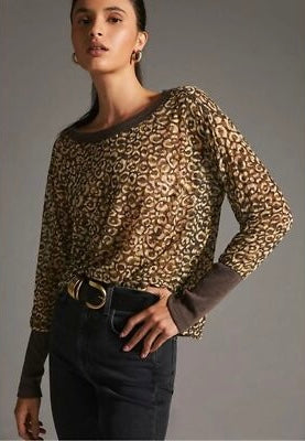 Pilcro Boxy Heritage Leopard Print Pullover - XXS