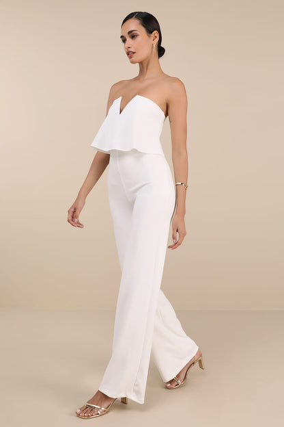 Lulus Power of Love White Strapless Jumpsuit - Large