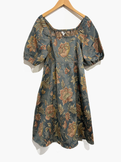 Polagram Embroidered Floral Tapestry Puff Sleeve Dress - Small