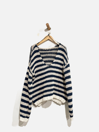 Free People Portland Blue Stripe Chunky Knit Top - XS