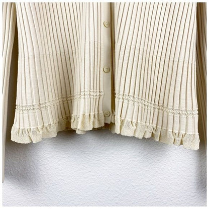 Theory Ottoman Stitch Ribbed Cardigan in Crema Size Large