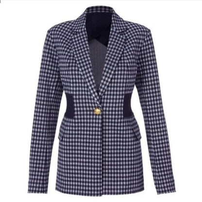 Cabi Check Up Navy Plaid Blazer Size Large