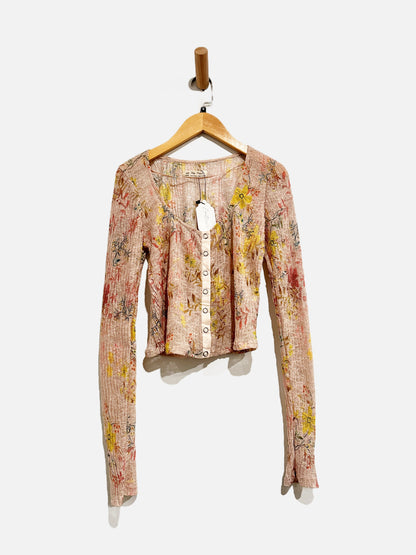 Free People Angelina Pink Sheer Floral Top - Medium