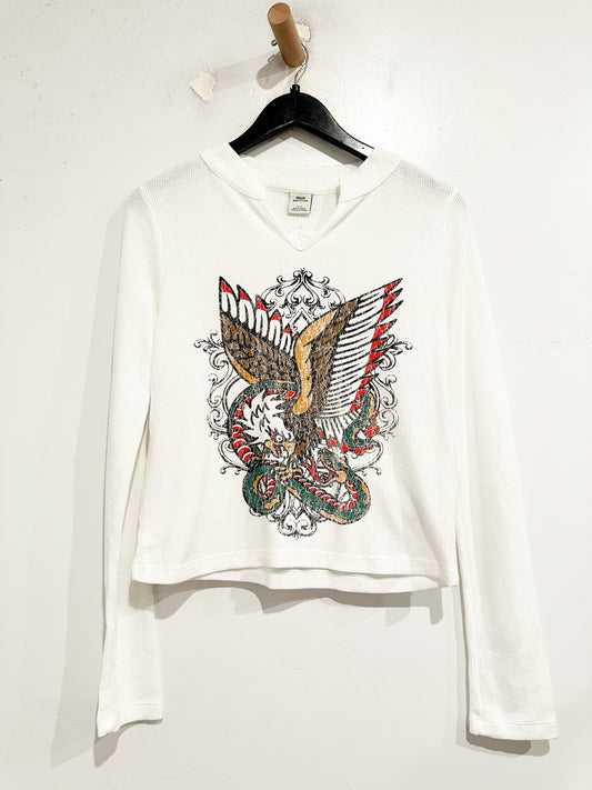 Urban Outfitters White Graphic Waffle Knit Top - Large