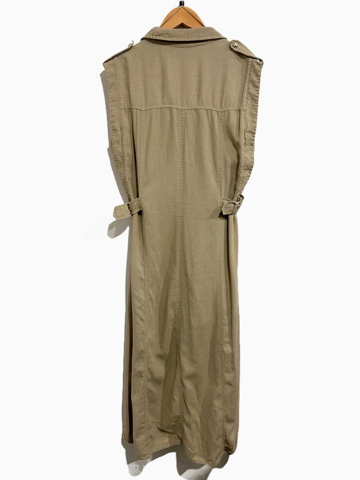 Zara Tan Linen Blend Midi Shirt Dress - Large