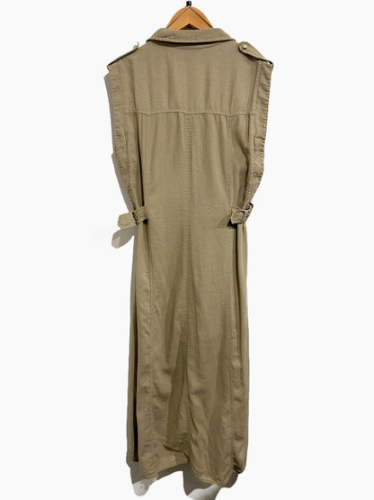 Zara Tan Linen Blend Midi Shirt Dress - Large