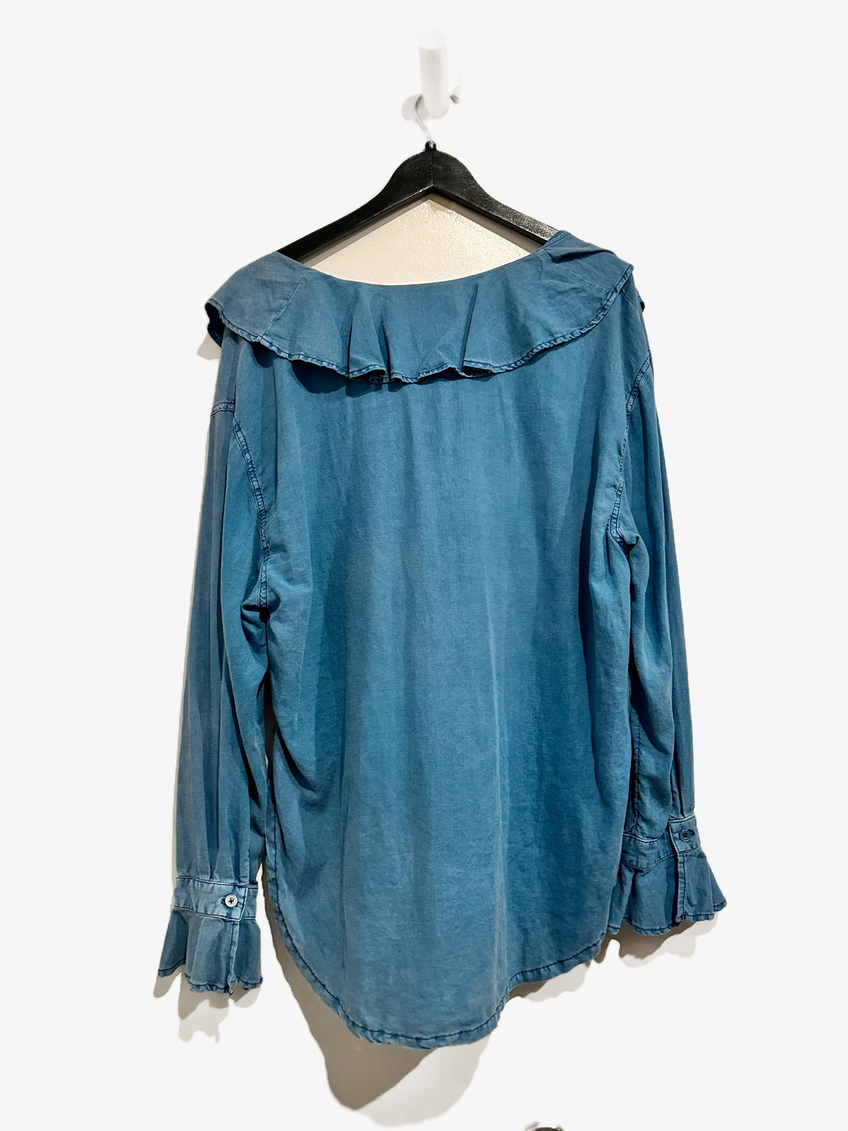 Free People Amber Ruffle Top in Blue - Medium