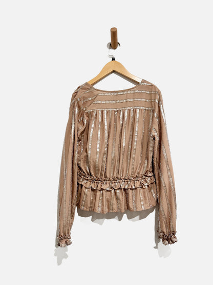 Anthropologie Current Air Tan Stripe Metallic Blouse - XS