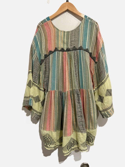 Free People Skye Oversized Colorful Boho Embroidered Tunic - XS