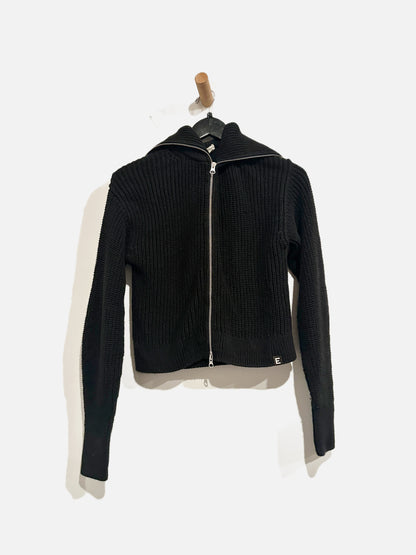 Everlane Black Cable Knit ZIp Up - Small